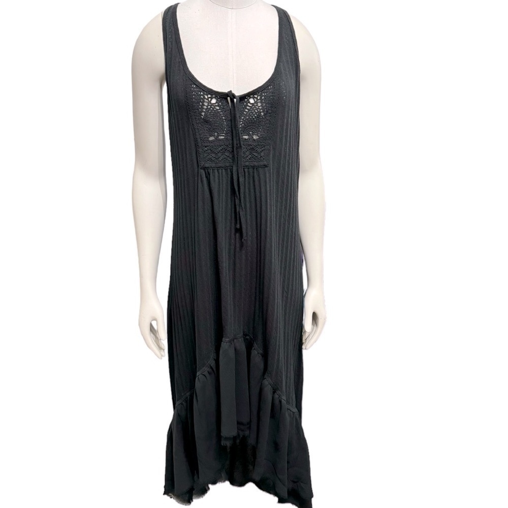 New Denim & Supply Ralph Lauren Black‎ Jersey Knit Maxi Dress Ruffle Hem SZ S